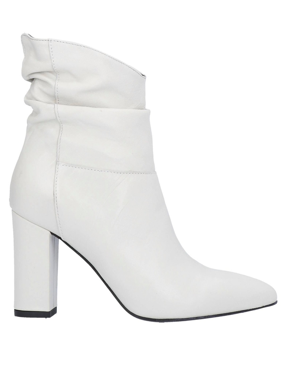Genuine Leather White Slouch Block Heel Ankle Boots